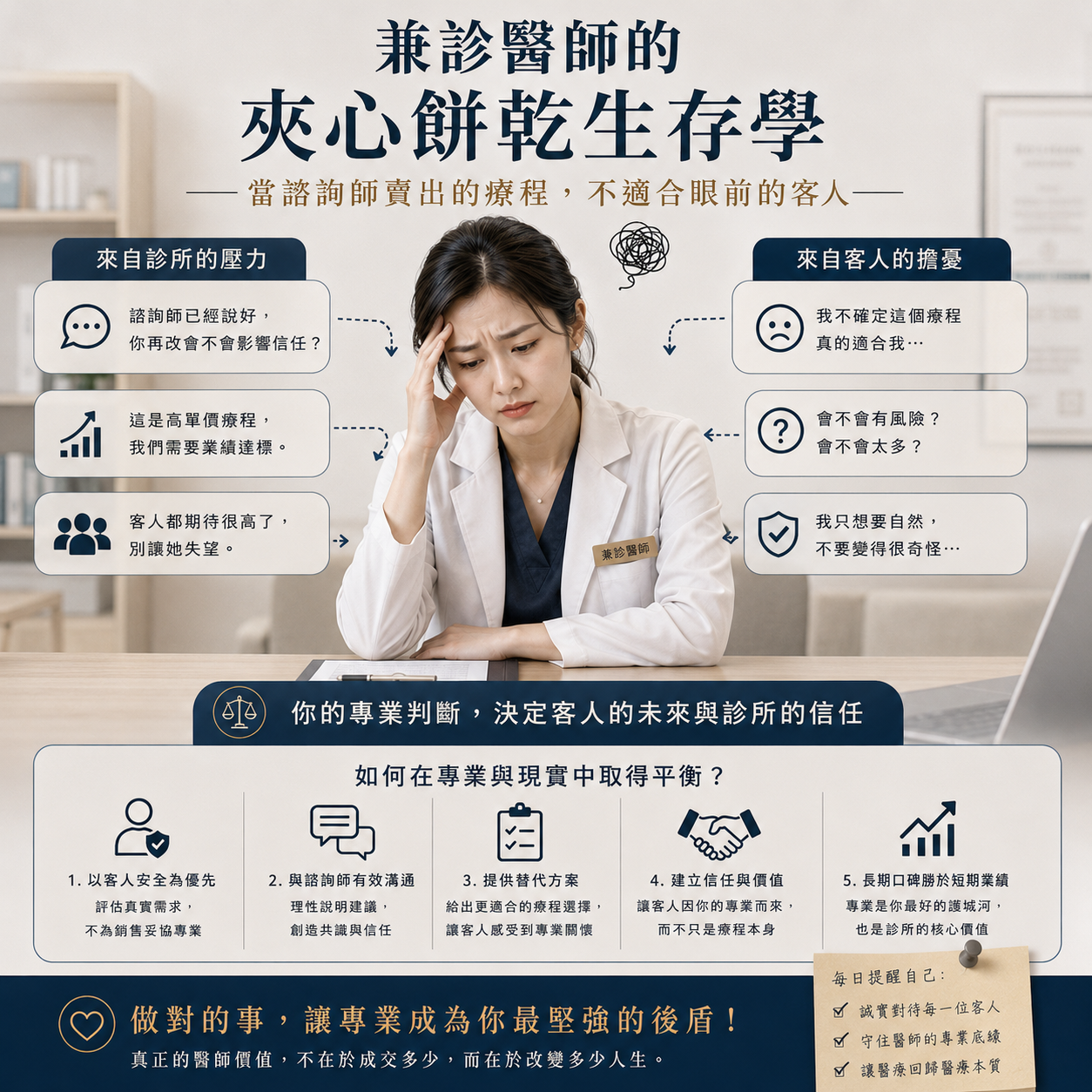 兼診醫師的夾心餅乾生存學——當諮詢師賣出的療程,不適合眼前的客人